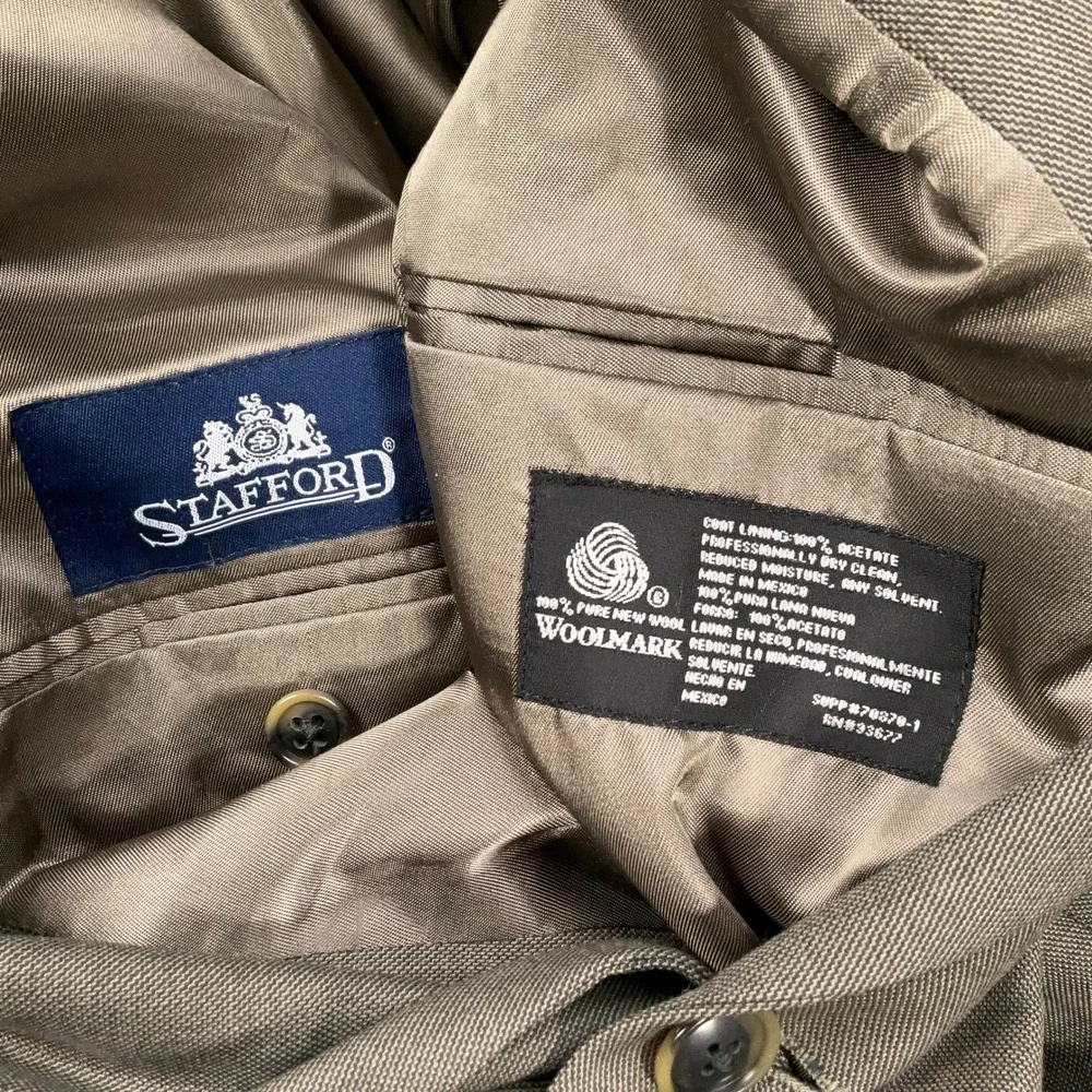 Stafford Suit‎ Men 44L 37W 30L Sage Green Classic Career Wool VTG